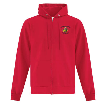 Unisex Red Full Zip Hooded Sweatshirt - Embroidered logo left chest 2 Thumbnail
